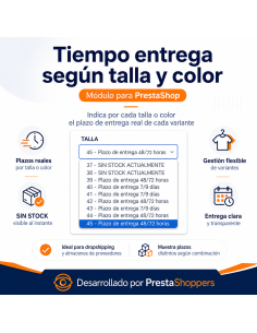 Tiempo entrega según talla y color