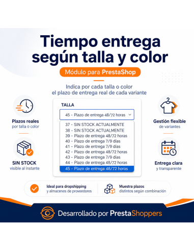 Tiempo entrega según talla y color