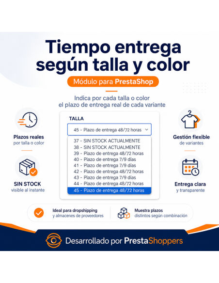 Tiempo entrega según talla y color