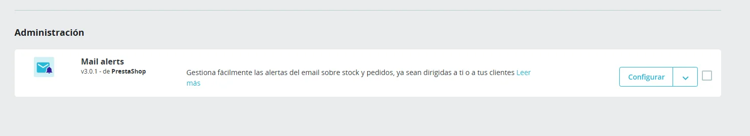 Módulo Mail Alerts en el catálogo de módulos de PrestaShop